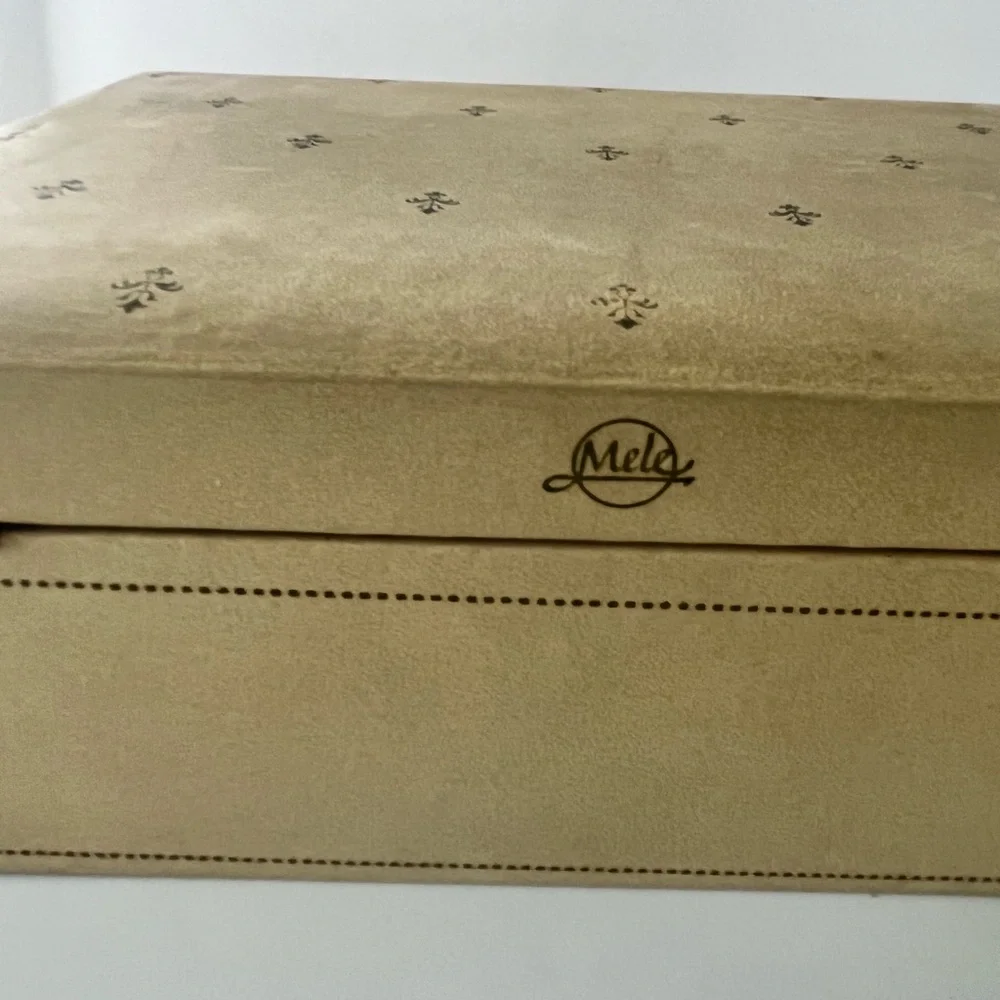MELE vintage mid-century cream and gold fleur de lis jewelry box